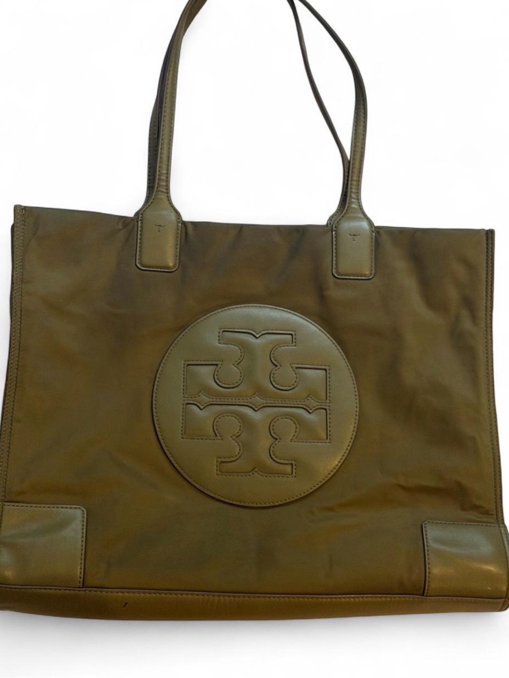 Tory Burch Olive Leather Logo Shoulder Tote